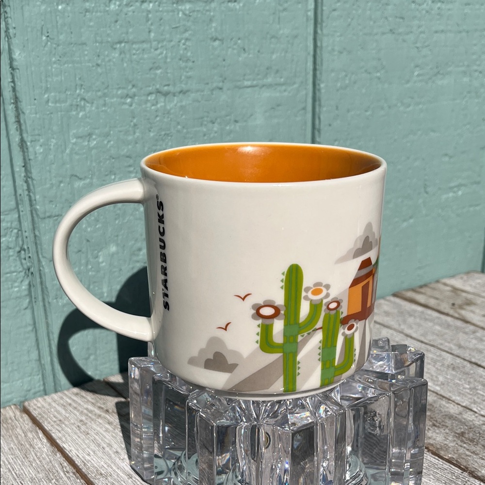Starbucks Mug with Cactus Art - Orange and White